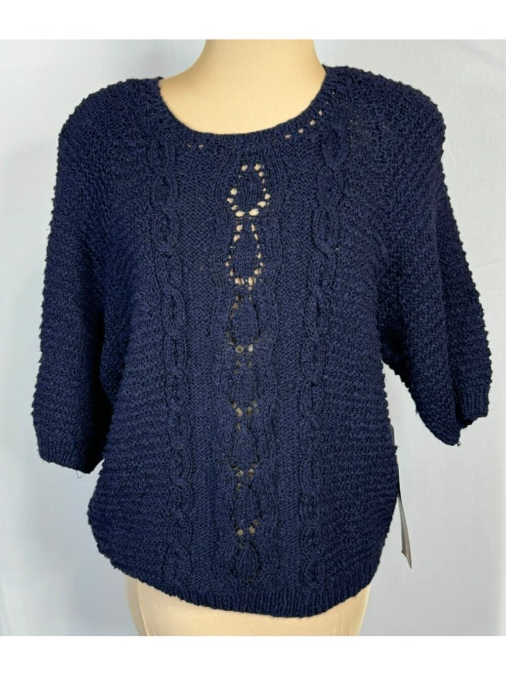 Vintage NWT Carole Little Hand Knit Navy Blue Sweater M Medium